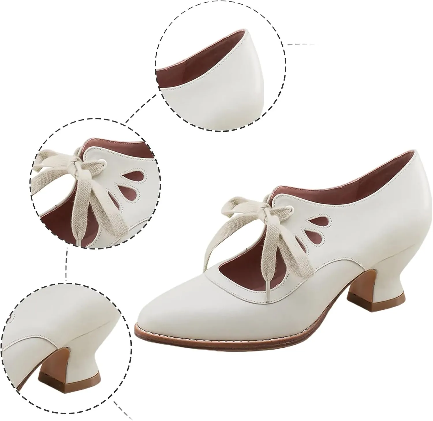 1920S Shoe for Women Vintage Mary Janes Lace Up Bridal Shoes Closed Toe Dress Shoe Chunky Heel Pumps Wedding Shoes