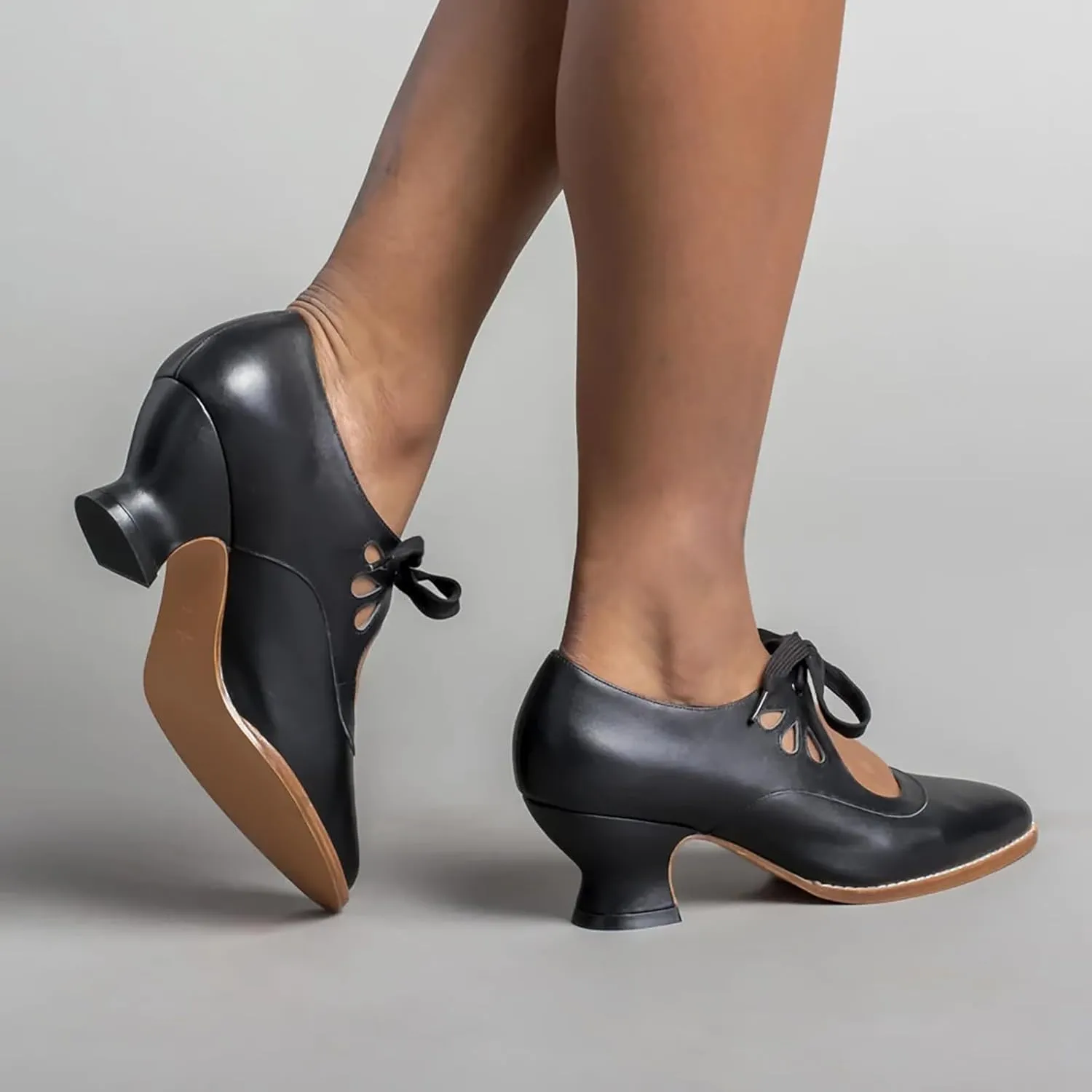 1920S Shoe for Women Vintage Mary Janes Lace Up Bridal Shoes Closed Toe Dress Shoe Chunky Heel Pumps Wedding Shoes