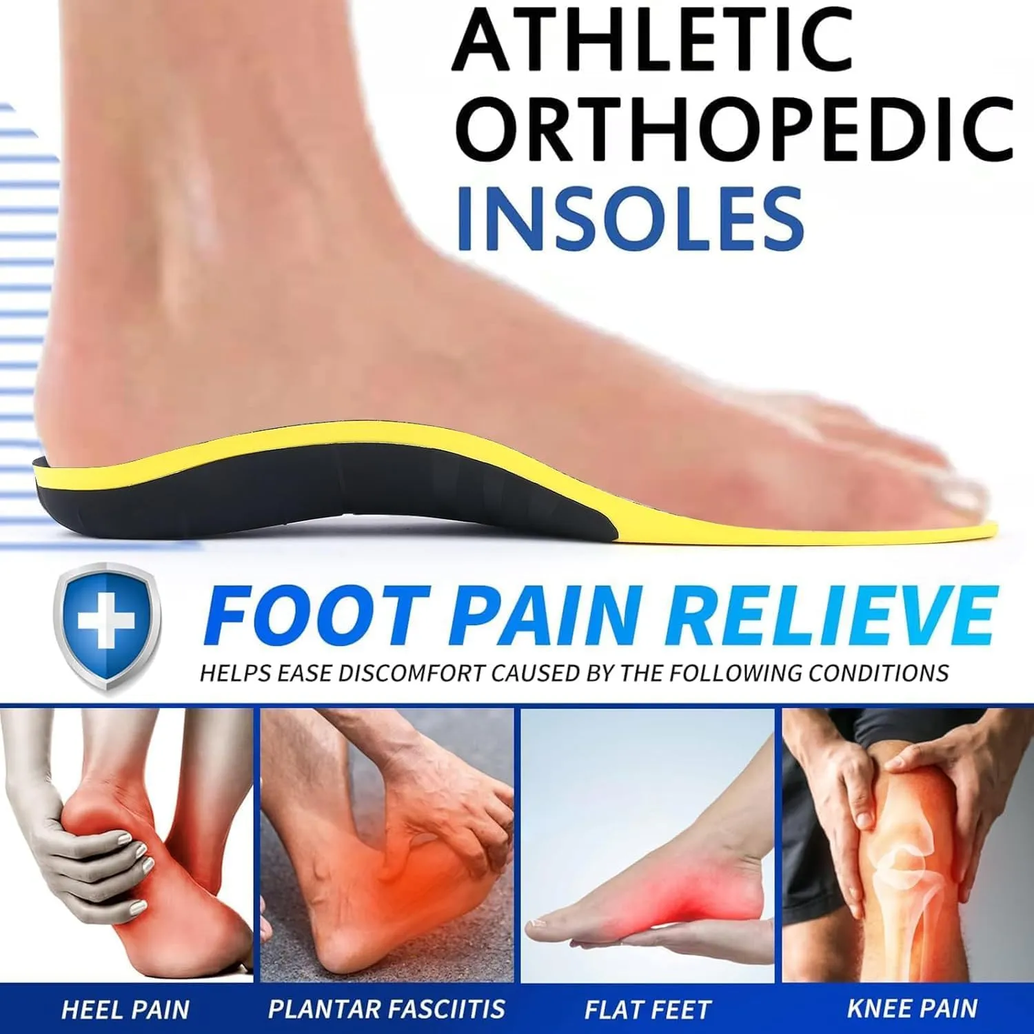 (2025) Plantar Fasciitis Insoles for Women & Men - Orthotic Arch Support Insoles for Pain Relief - Cushioned Shoe Inserts for Standing All Day, Work Boots, Flat Feet & Heel Spurs - Comfortable