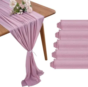 29x120 Inches 10 Pack Dusty Pink Chiffon Table Runner 10Ft Sheer Wedding Table Runner Romantic Tulle Table Runner for Rustic Wedding Decor Birthday Party Bridal Baby Shower Table Decoration