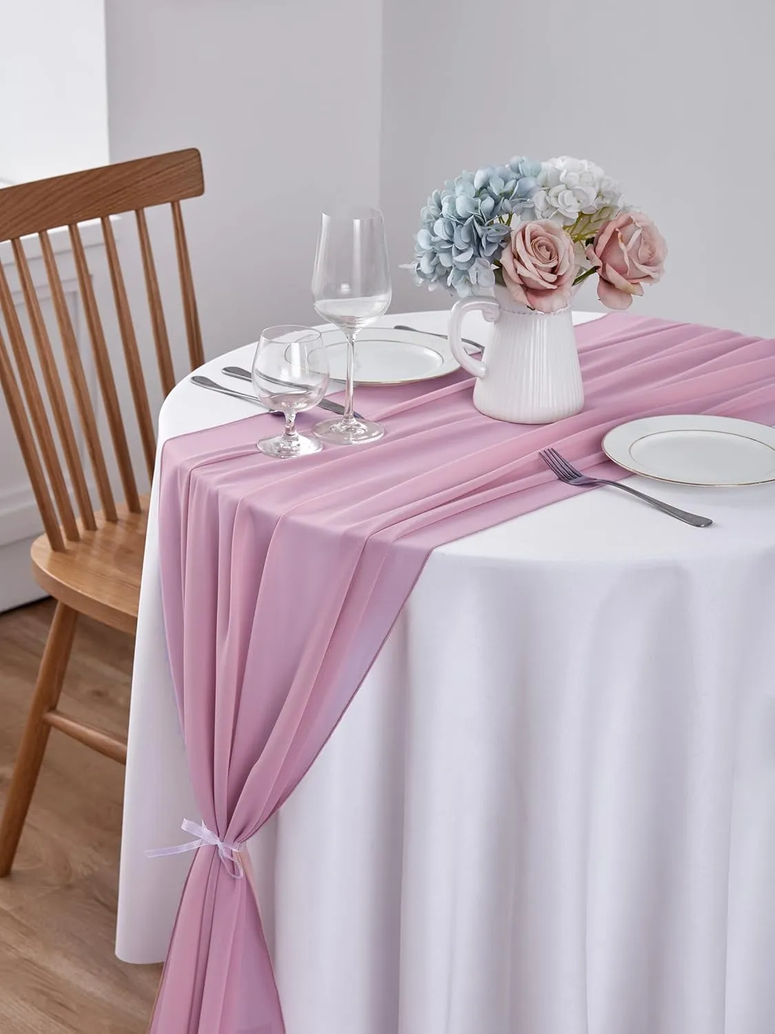 29x120 Inches 10 Pack Dusty Pink Chiffon Table Runner 10Ft Sheer Wedding Table Runner Romantic Tulle Table Runner for Rustic Wedding Decor Birthday Party Bridal Baby Shower Table Decoration