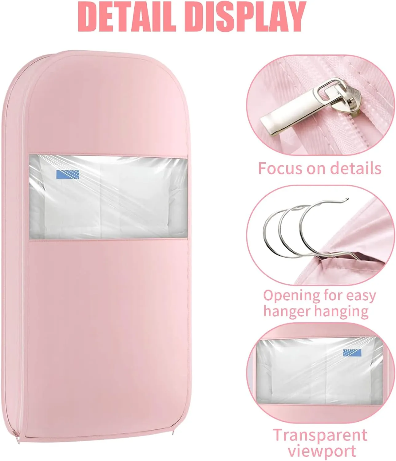 2Pcs Space Saving Hanging Garment Bag with Self Compression Zipper, Dustproof Clothes Storage Cover with Clear Window for Down Coats, Suits, Jackets, Closet Organizer (Pink, 52"x23"x6")