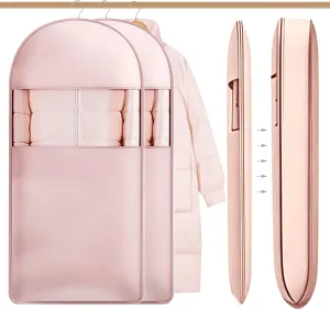 2Pcs Space Saving Hanging Garment Bag with Self Compression Zipper, Dustproof Clothes Storage Cover with Clear Window for Down Coats, Suits, Jackets, Closet Organizer (Pink, 52"x23"x6")