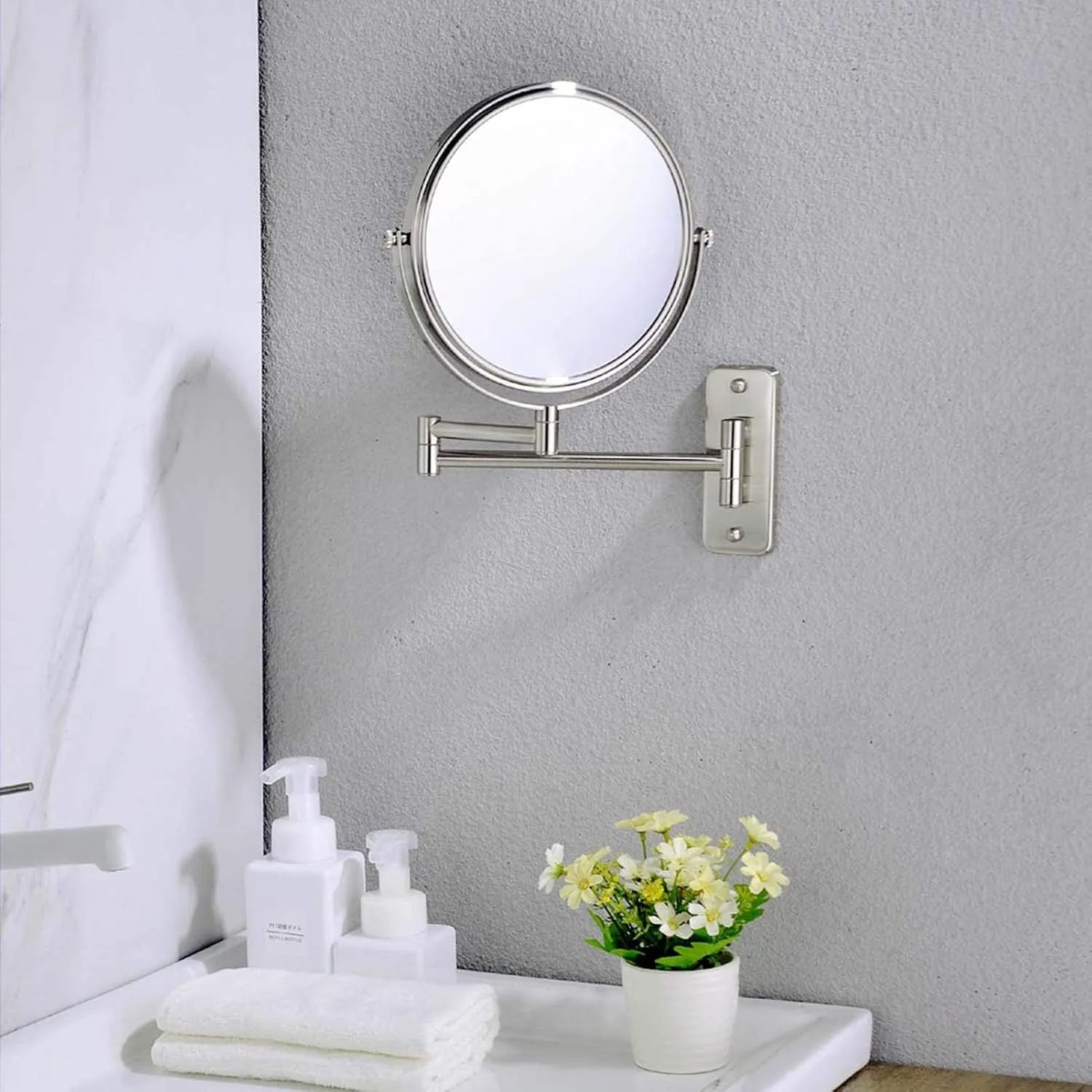 8 Inch Wall Mounted Makeup Mirror, 3X/5X/7X/10X Magnification Makeup Mirror Adjustable Height Double-Sided Mirrors for Bathroom Vanity, for Bedroom/Hotel(D,10X)