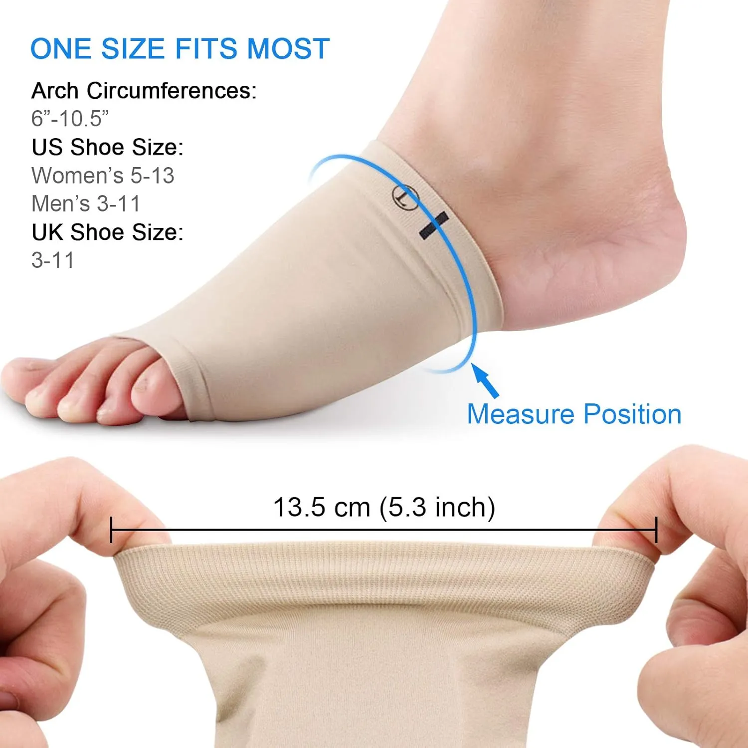 Ailaka 2 Pairs Compression Arch Support Sleeves, Cushioned Arch Support Braces Gel Pads for Flat Foot Pain Relief Plantar Fasciitis Heel Spurs