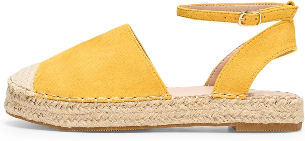 Alexis Leroy Women's Closed Toe Hollow Out Vamp Ankle Strap Platform Espadrille Sandals