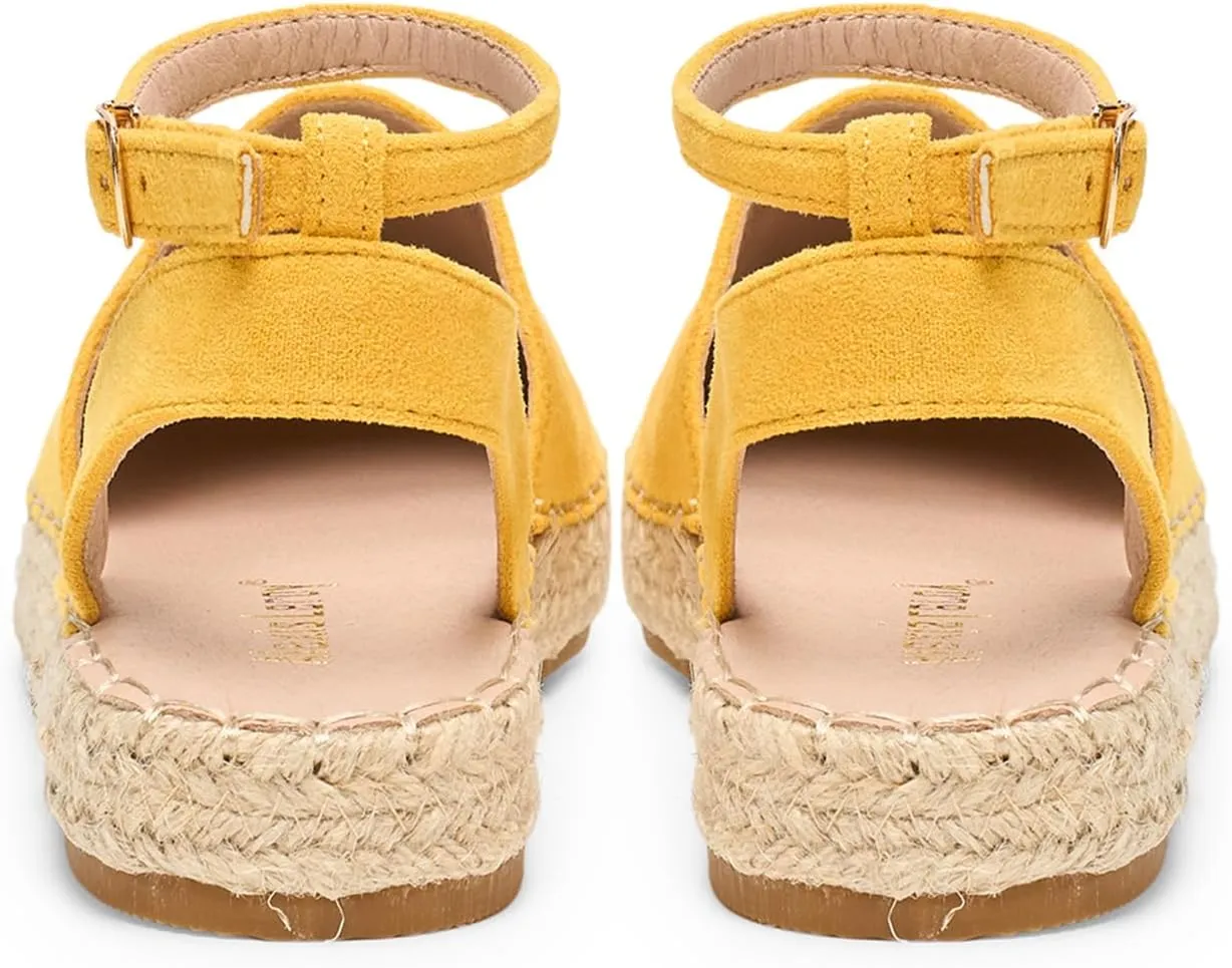Alexis Leroy Women's Closed Toe Hollow Out Vamp Ankle Strap Platform Espadrille Sandals