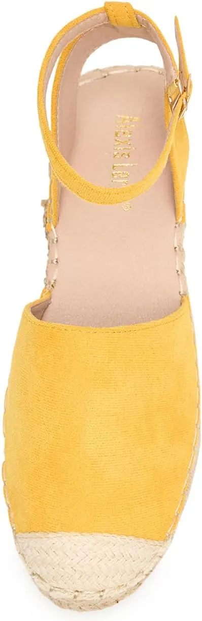 Alexis Leroy Women's Closed Toe Hollow Out Vamp Ankle Strap Platform Espadrille Sandals