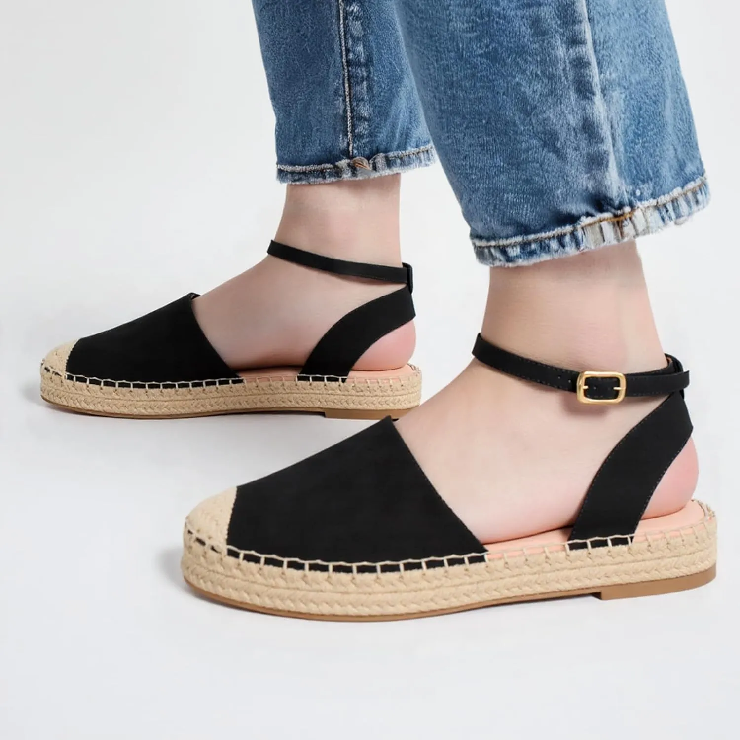 Alexis Leroy Women's Closed Toe Hollow Out Vamp Ankle Strap Platform Espadrille Sandals