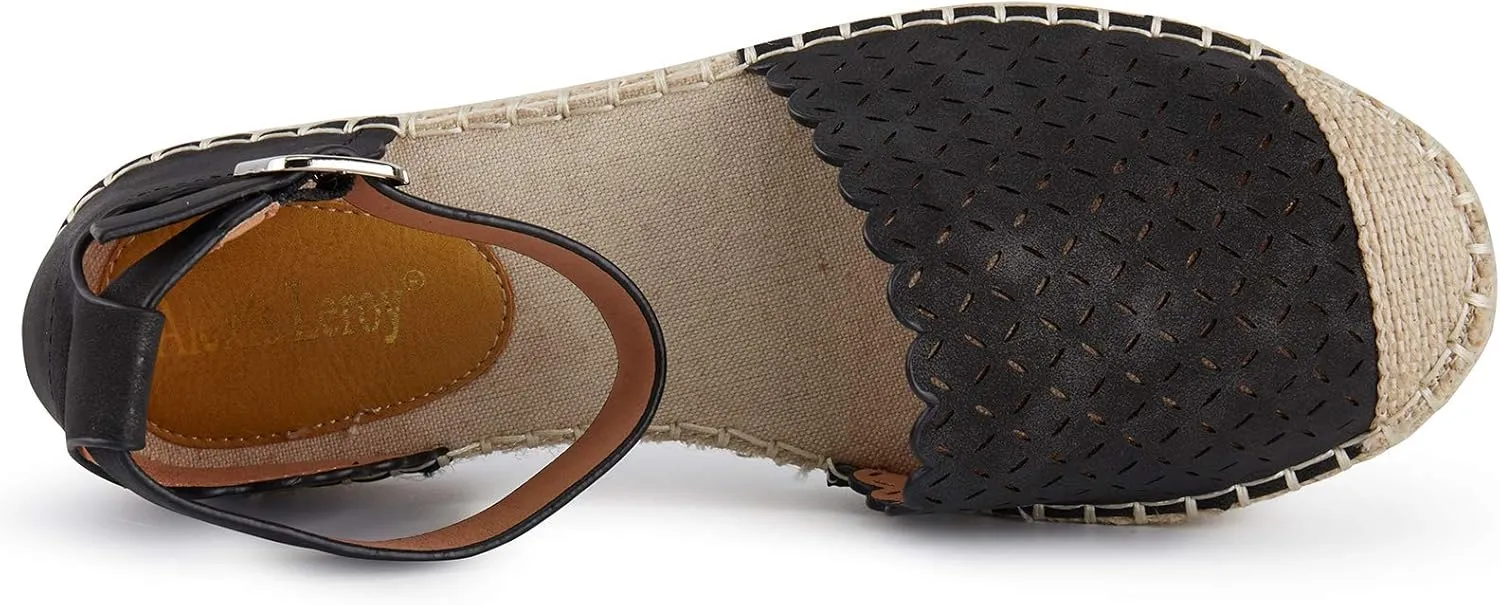 Alexis Leroy Women's Closed Toe Hollow Out Vamp Ankle Strap Platform Espadrille Sandals