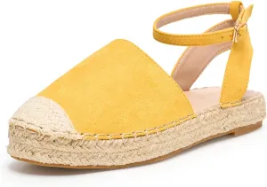 Alexis Leroy Women's Closed Toe Hollow Out Vamp Ankle Strap Platform Espadrille Sandals