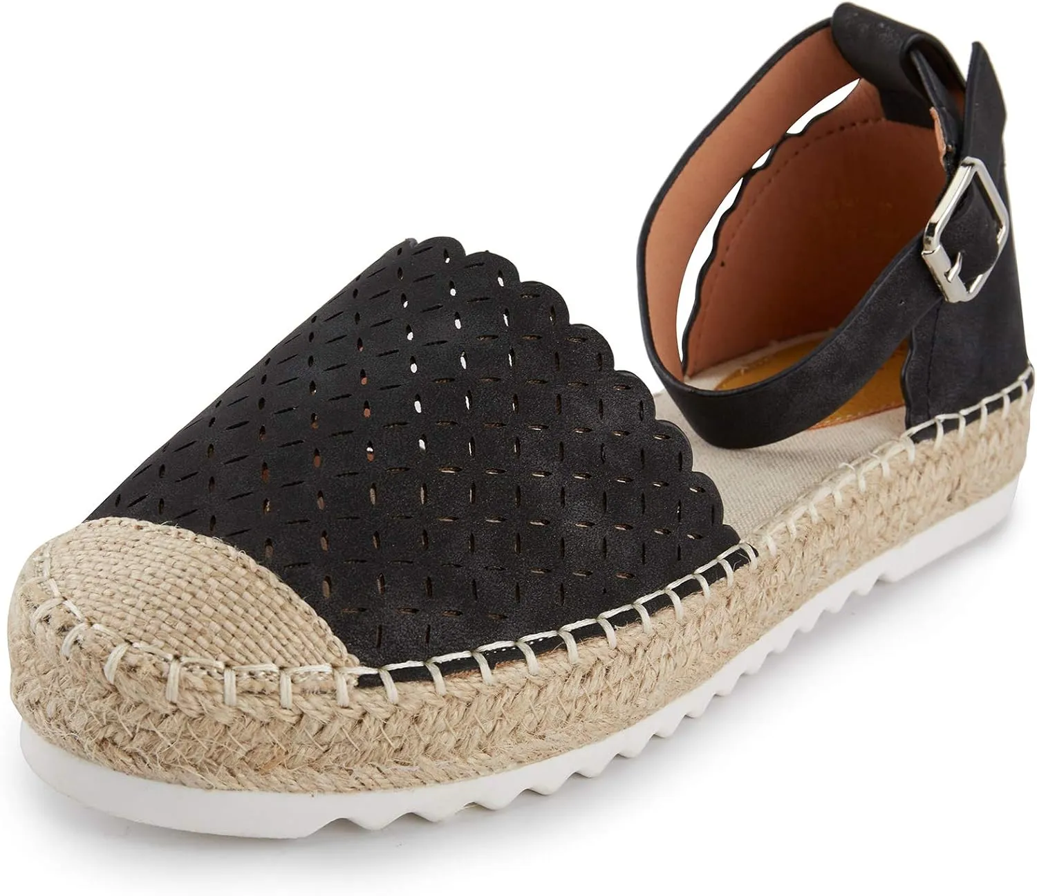 Alexis Leroy Women's Closed Toe Hollow Out Vamp Ankle Strap Platform Espadrille Sandals