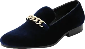 Amali Fay Velvet Men’s Slip-On Shoes with Gold Chain Ornament Dress Shoes for Men Velvet Formal Loafers for Men The Original Smoking Men Tuxedo Dress Shoes