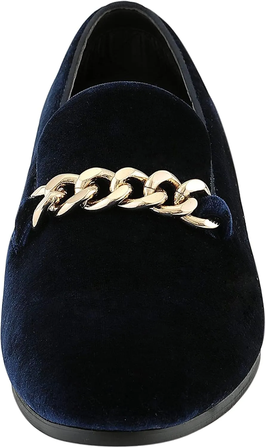 Amali Fay Velvet Men’s Slip-On Shoes with Gold Chain Ornament Dress Shoes for Men Velvet Formal Loafers for Men The Original Smoking Men Tuxedo Dress Shoes