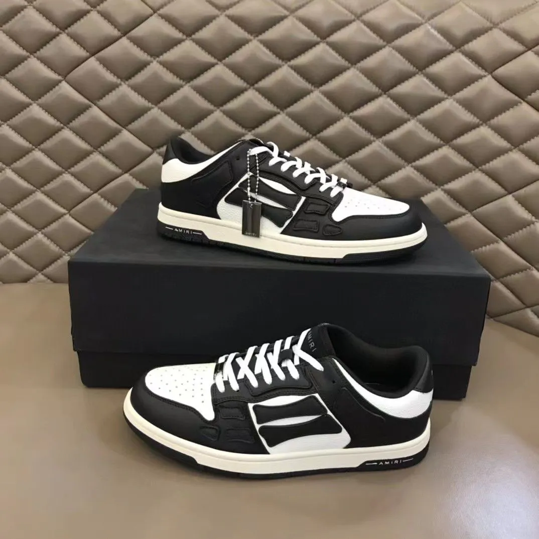 AMIRI || White And Black Skel-Top Low Leather Bone Runner Sneakers