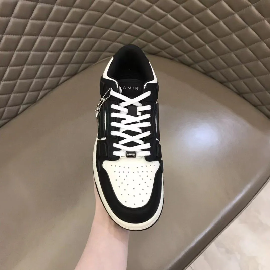 AMIRI || White And Black Skel-Top Low Leather Bone Runner Sneakers