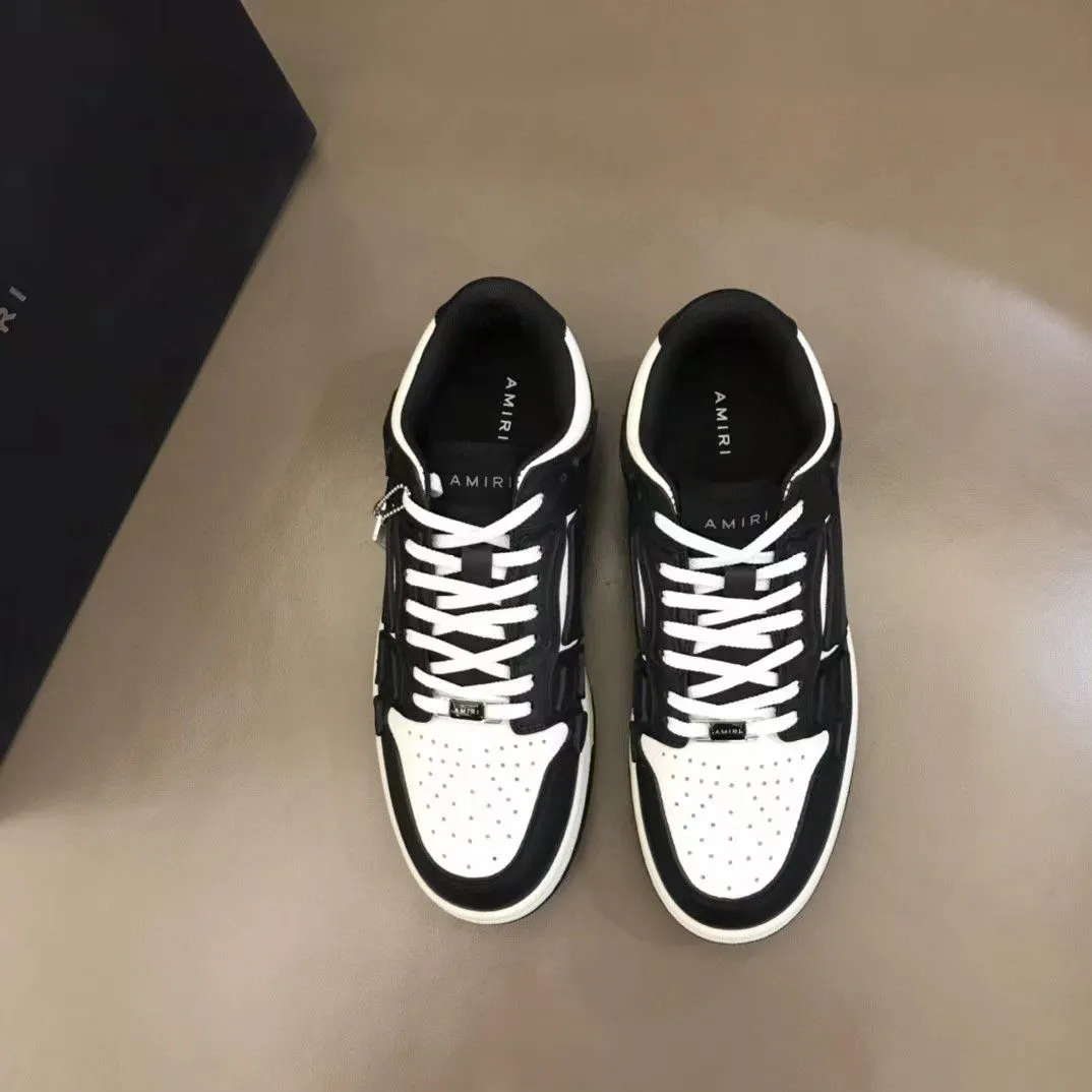 AMIRI || White And Black Skel-Top Low Leather Bone Runner Sneakers