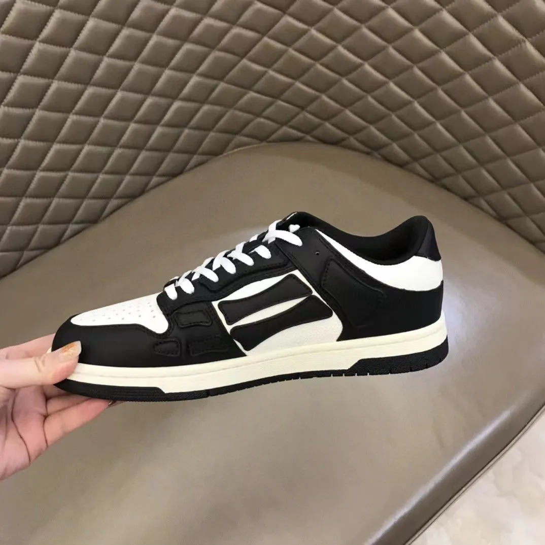 AMIRI || White And Black Skel-Top Low Leather Bone Runner Sneakers