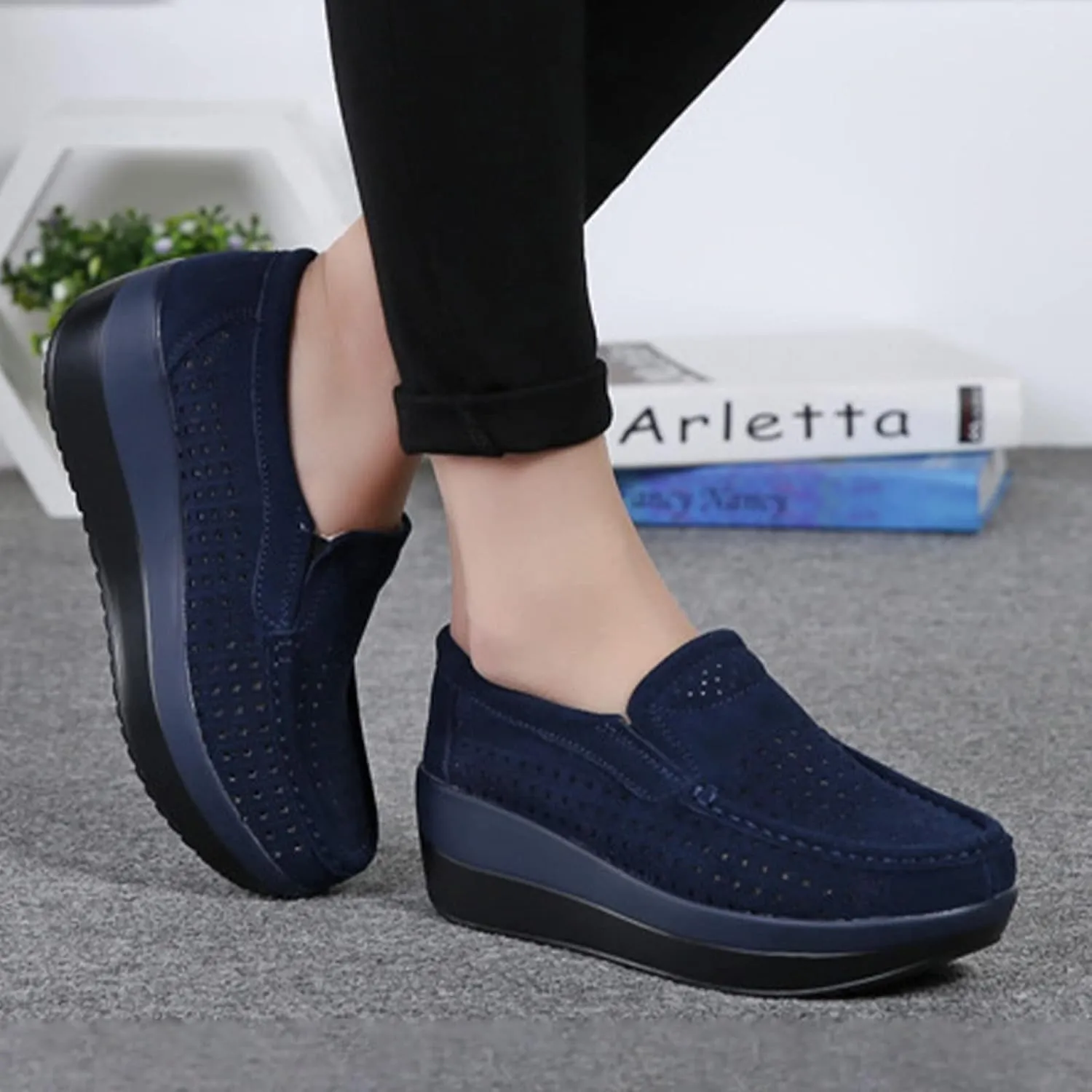 AngryMonkey Women's Fashion Platform Sneakers High Hidden Heel Wedge Moccasin Slip-on Casual Low Top Non-Slip Walking Shoes