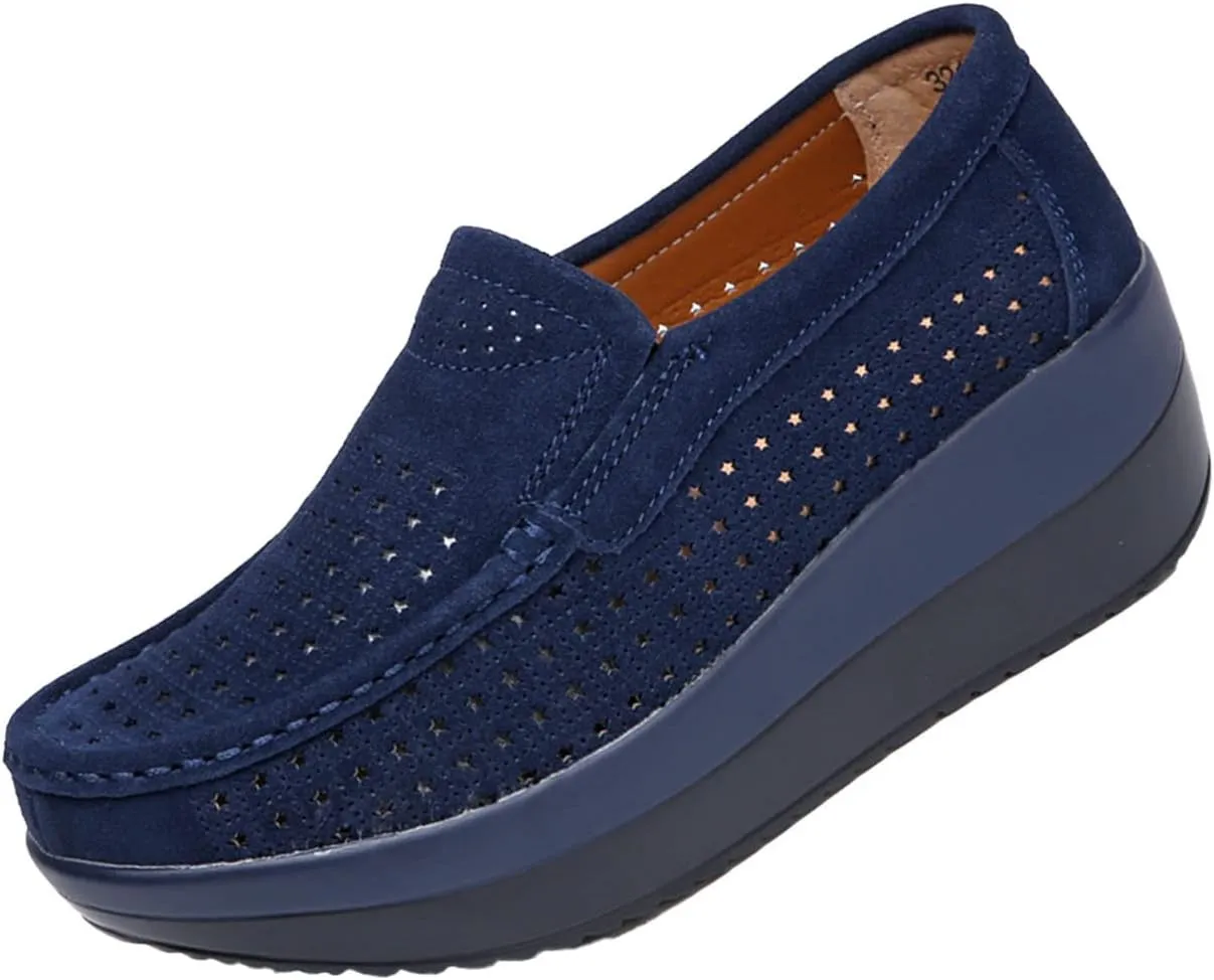 AngryMonkey Women's Fashion Platform Sneakers High Hidden Heel Wedge Moccasin Slip-on Casual Low Top Non-Slip Walking Shoes