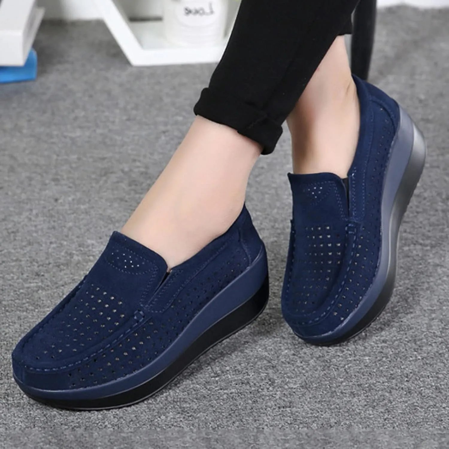 AngryMonkey Women's Fashion Platform Sneakers High Hidden Heel Wedge Moccasin Slip-on Casual Low Top Non-Slip Walking Shoes