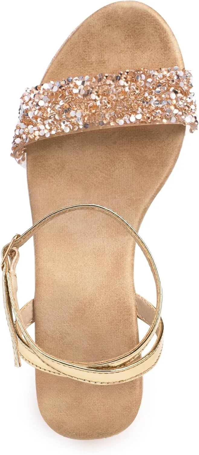 Ankle Strap Espadrille Platform Wedge Sandals for Women, Open Toe Wedge Heels for Women Dressy, Black/Gold