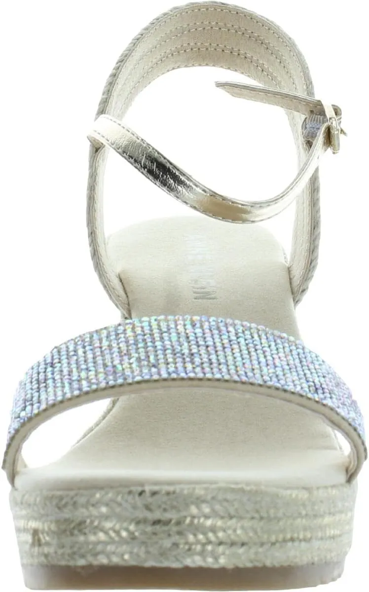 Anne Klein Womens Wella Rhinestone Ankle Strap Platform Sandals