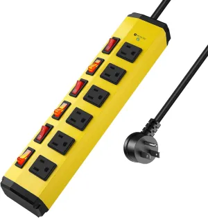 ANNQUAN 6 Outlet Metal Power Strip with 6 Individual Switches,Heavy Duty Power Strip 1200J 15A 6FT Cord Home Office Industrial Commercial Shop