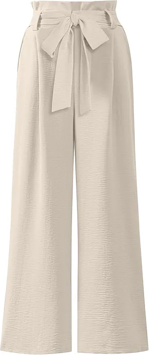 ANRABESS Womens Wide Leg Palazzo Pants Belted High Waisted Business Casual Flowy Long Trousers with Pockets