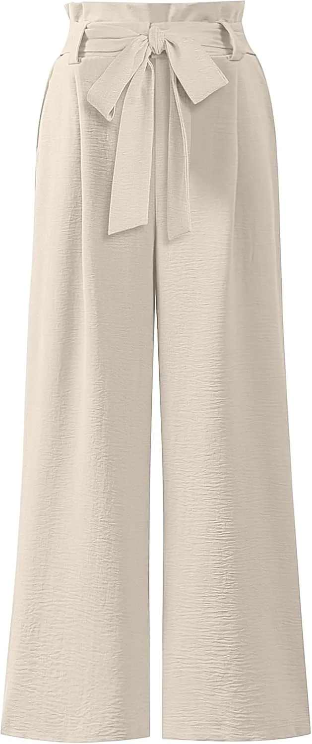 ANRABESS Womens Wide Leg Palazzo Pants Belted High Waisted Business Casual Flowy Long Trousers with Pockets