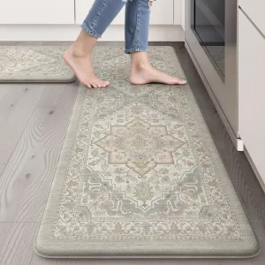 Anti Fatigue Mats for Kitchen Floor, Cushioned Kitchen Floor Mats Kitchen Rugs Non-Slip Rubber, Ergonomic Waterproof Kitchen Sink Mat for Home Office Laundry(Light Grey)