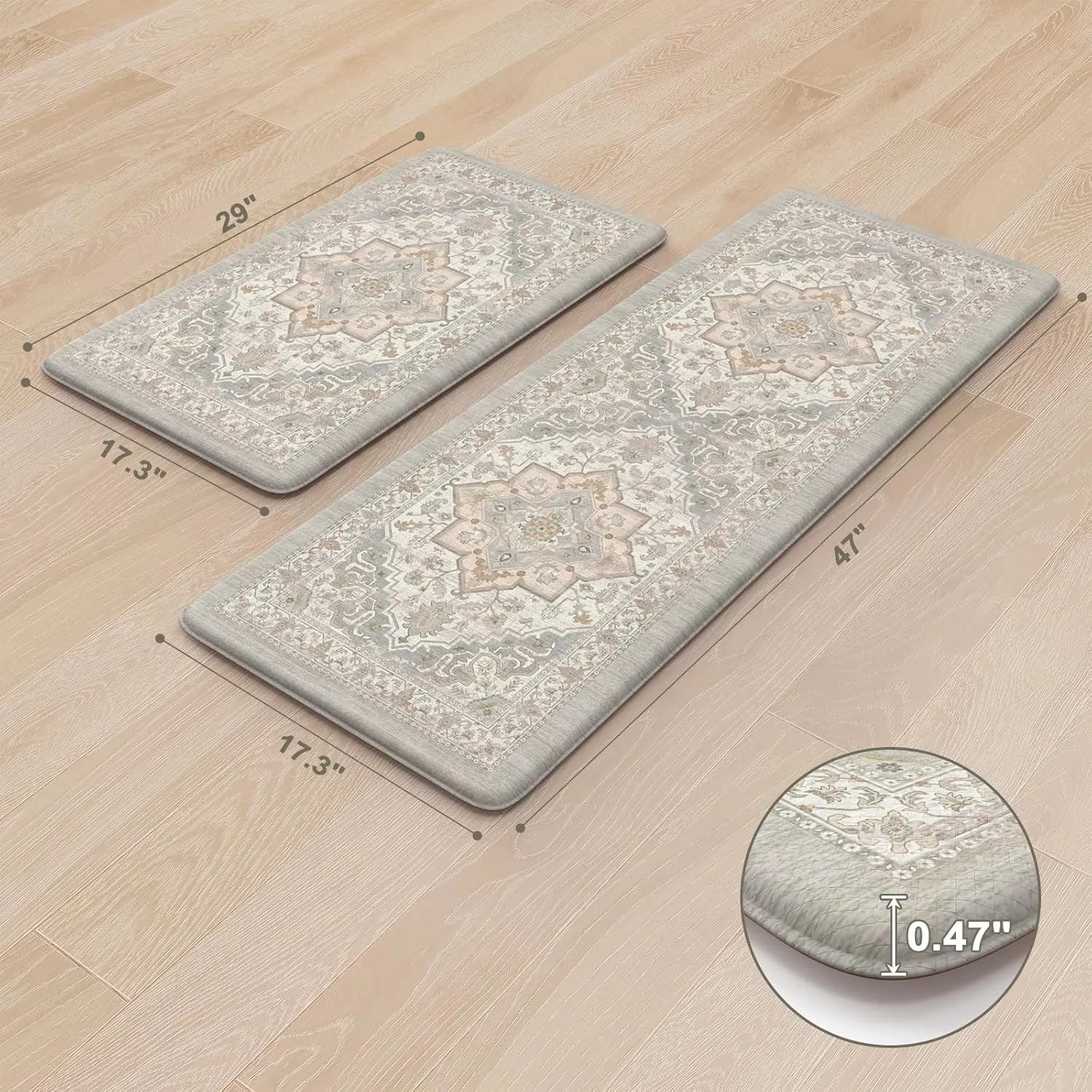 Anti Fatigue Mats for Kitchen Floor, Cushioned Kitchen Floor Mats Kitchen Rugs Non-Slip Rubber, Ergonomic Waterproof Kitchen Sink Mat for Home Office Laundry(Light Grey)