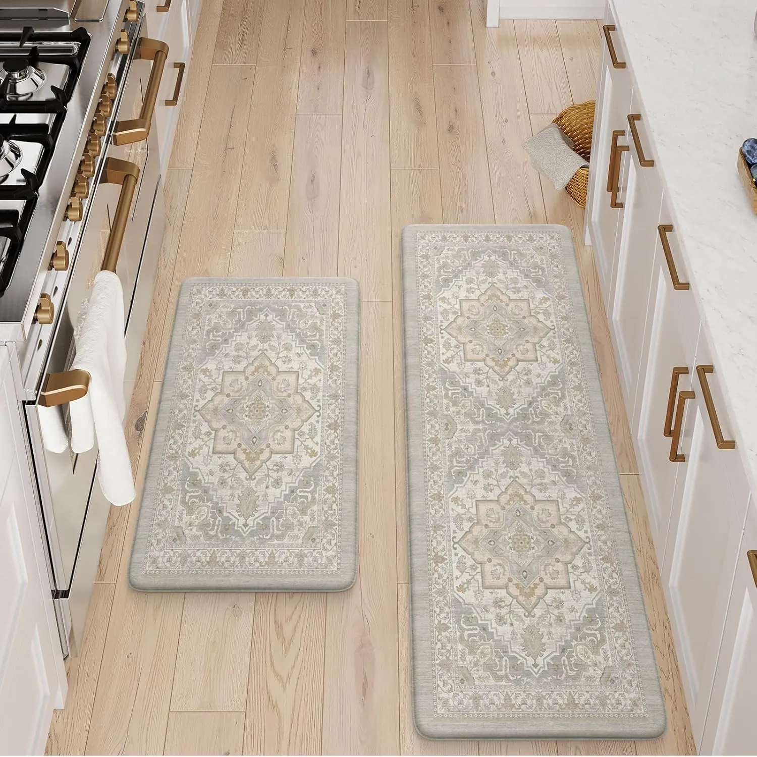 Anti Fatigue Mats for Kitchen Floor, Cushioned Kitchen Floor Mats Kitchen Rugs Non-Slip Rubber, Ergonomic Waterproof Kitchen Sink Mat for Home Office Laundry(Light Grey)