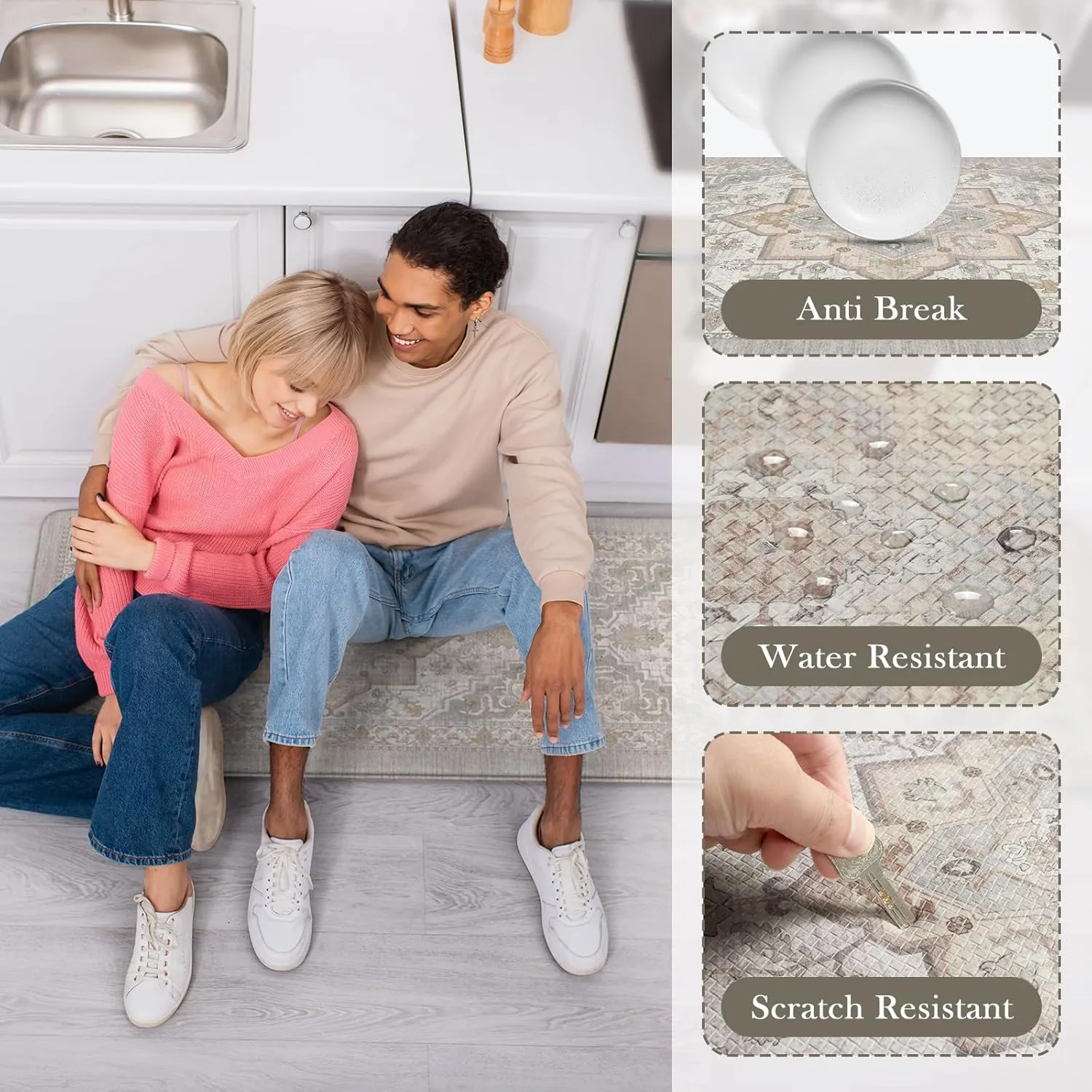 Anti Fatigue Mats for Kitchen Floor, Cushioned Kitchen Floor Mats Kitchen Rugs Non-Slip Rubber, Ergonomic Waterproof Kitchen Sink Mat for Home Office Laundry(Light Grey)