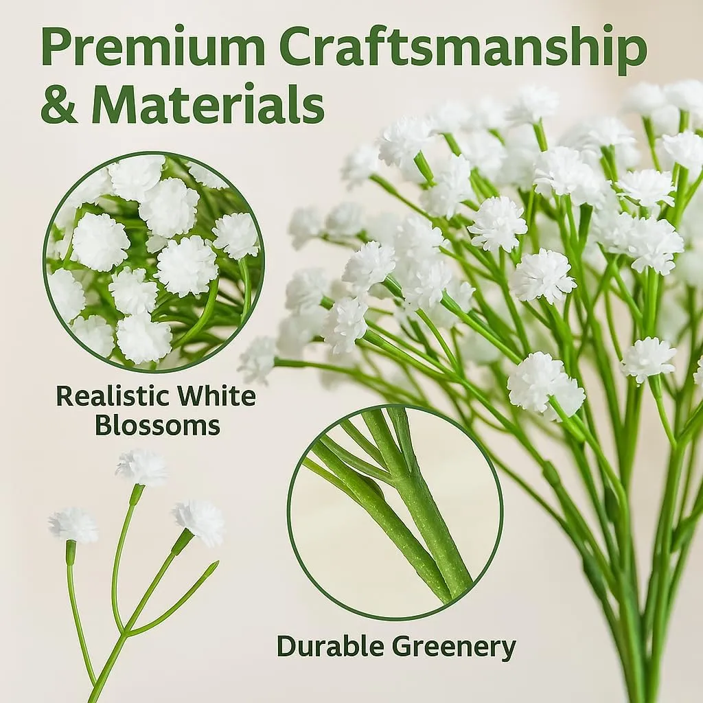 Artificial Gypsophila Flowers 30 Stems - Realistic Fake Baby's Breath for Wedding Centerpieces, Home Decor, Party Arrangements (White, UV Resistant)
