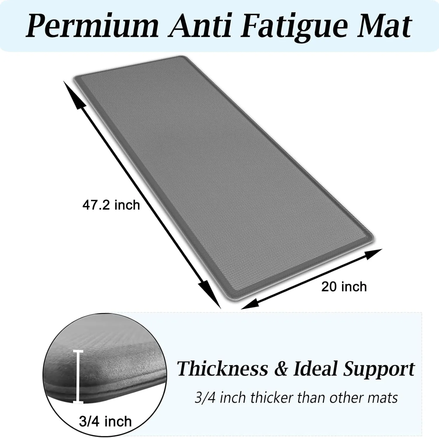 Artnice Kitchen Mats for Floor, 3/4 Inch Thick Cushioned Anti Fatigue Mat, Waterproof Non-Slip Kitchen Rugs, Stain Resistant Comfort Padded for Standing Desk, Sink, Office, (20" x 47.2", Grey)