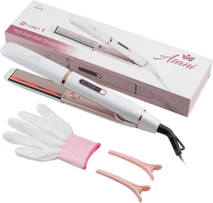 Asani 2-in-1 Flat Iron Hair Straightener and Curler - Negative Ion Technology, Anti-Frizz Ceramic Coating, 5 Heat Settings - Fast Heating Styling Tool for Versatile Looks - Portable