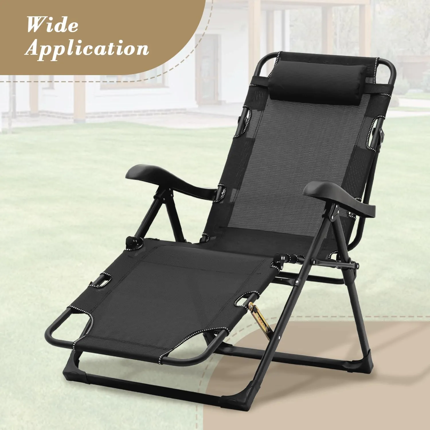 Athena Collection Zero Gravity Outdoor Lounge Chair Recliner, 27" Width Reclining Pool Lounge Lawn Chairs with Headrest and Curved Armrest, Outdoor Chaise for Beach Patio Backyard Outside, Black