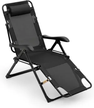 Athena Collection Zero Gravity Outdoor Lounge Chair Recliner, 27" Width Reclining Pool Lounge Lawn Chairs with Headrest and Curved Armrest, Outdoor Chaise for Beach Patio Backyard Outside, Black