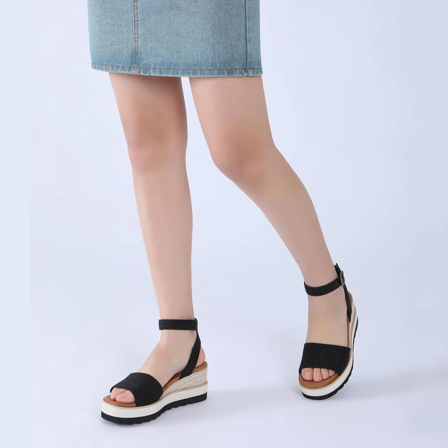 Athlefit Women's Platform Sandals Buckle Ankle Strap Open Toe Espadrille Wedge Sandals