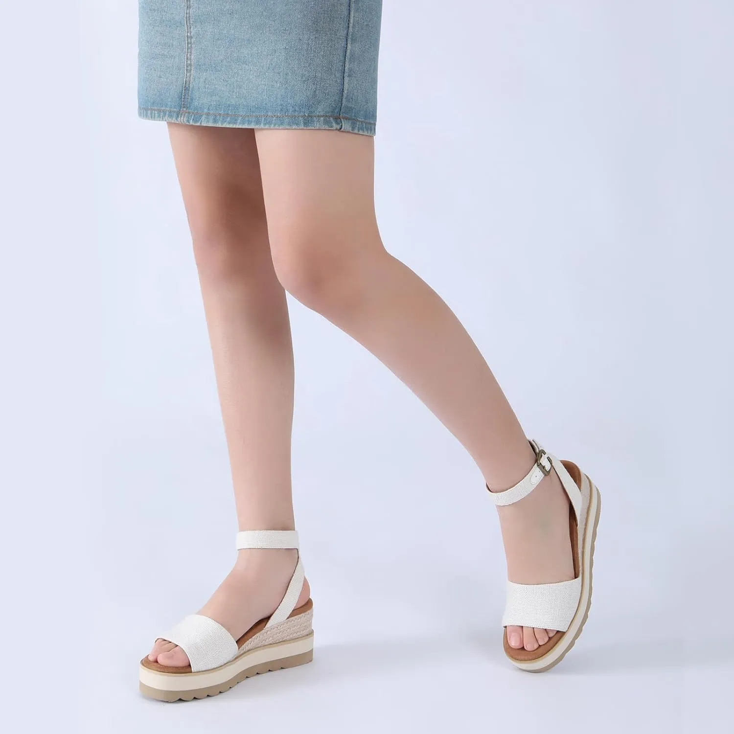 Athlefit Women's Platform Sandals Buckle Ankle Strap Open Toe Espadrille Wedge Sandals
