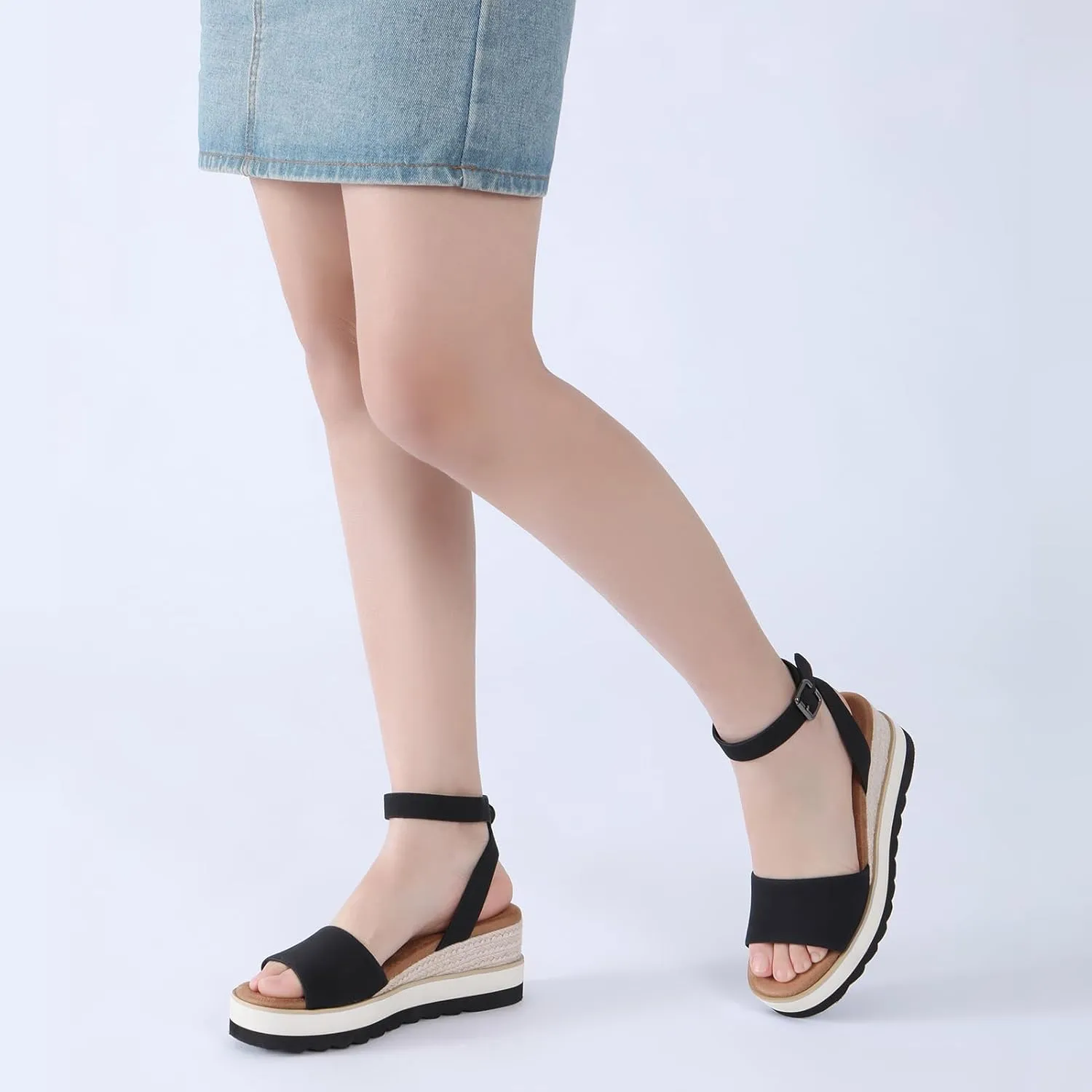 Athlefit Women's Platform Sandals Buckle Ankle Strap Open Toe Espadrille Wedge Sandals
