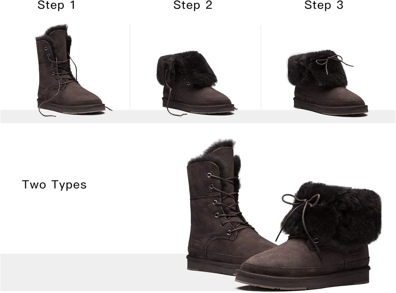 AU&MU Aumu Womens Shearling Leather Sheepskin Classic Lace up Mid Calf Flat Fur Winter Snow Boots…