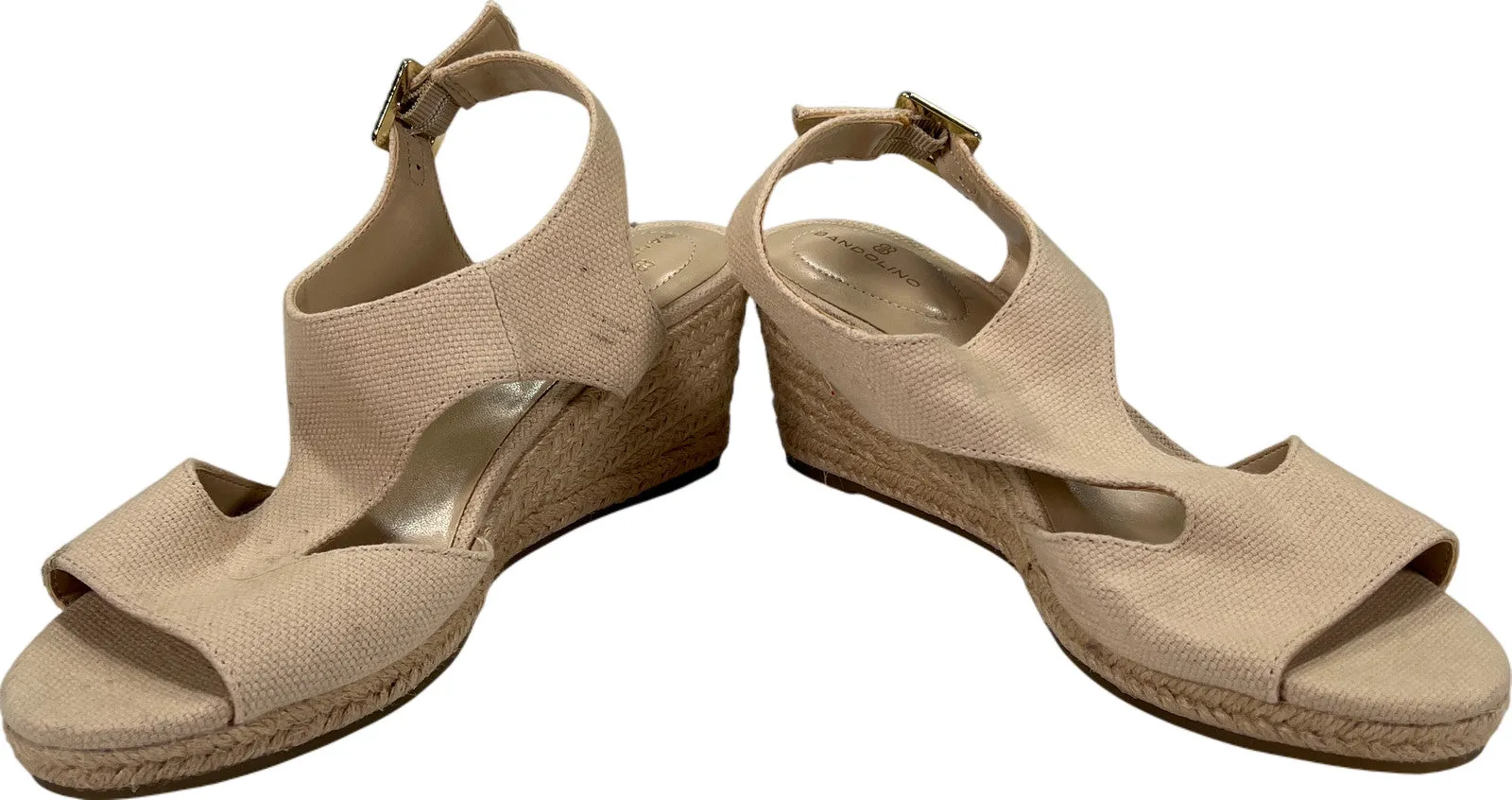 Bandolino Women’s Light Beige Open Toe Slingback Espadrille Wedge Sandals - 6.5