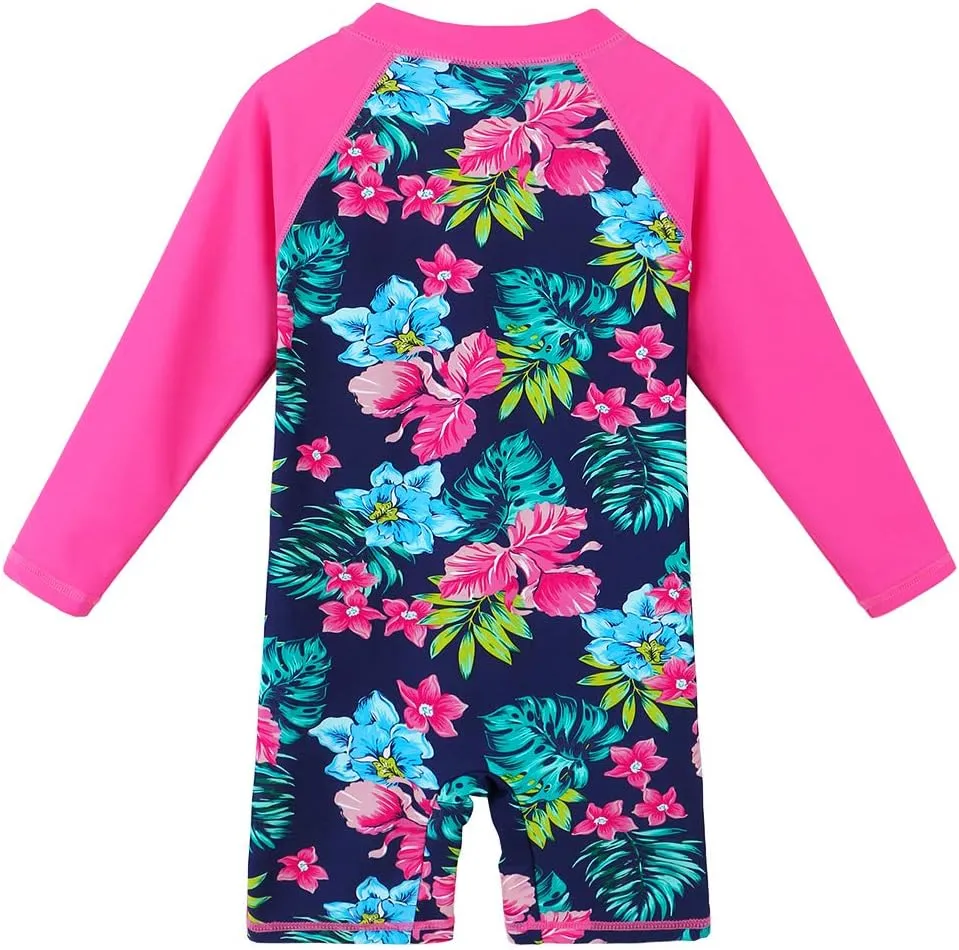 BAOHULU Girls One Piece Long Sleeve Swimsuit UPF 50  UV Bathing Suit Zipper Closure Beach Rashguard Swimwear