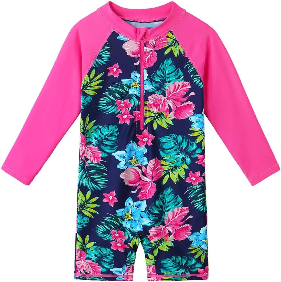 BAOHULU Girls One Piece Long Sleeve Swimsuit UPF 50  UV Bathing Suit Zipper Closure Beach Rashguard Swimwear