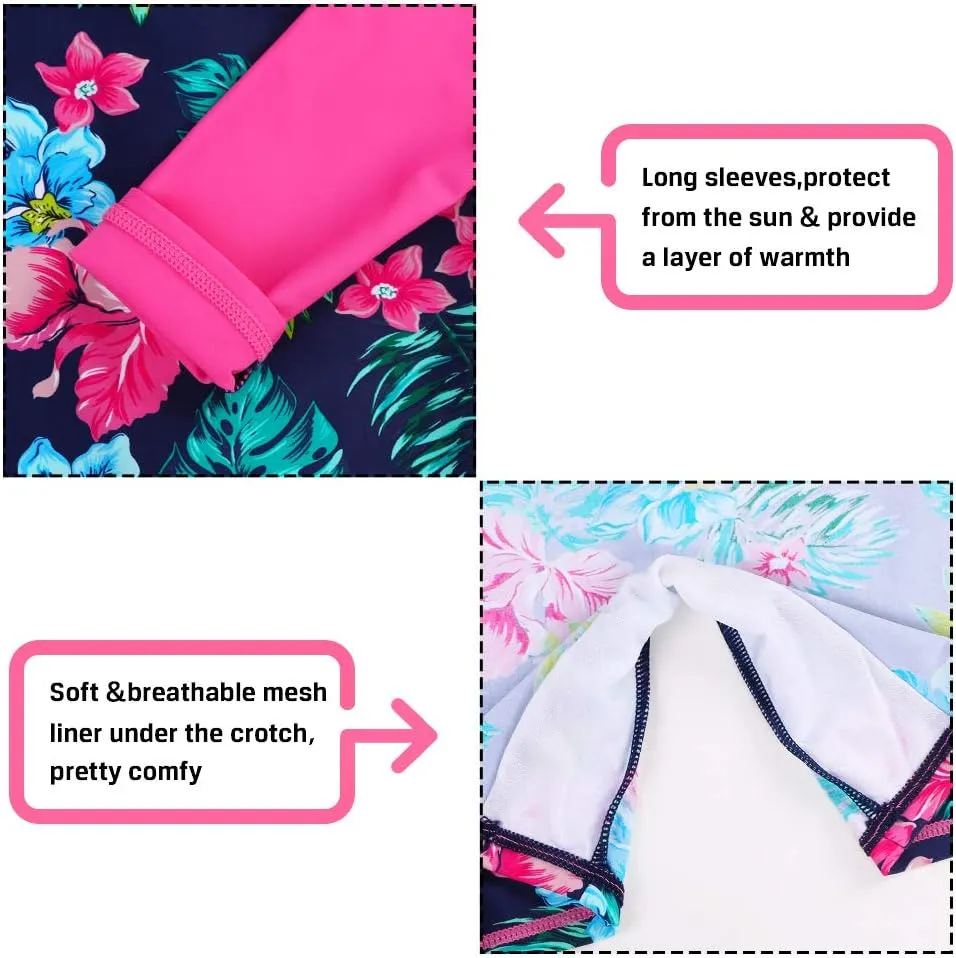 BAOHULU Girls One Piece Long Sleeve Swimsuit UPF 50  UV Bathing Suit Zipper Closure Beach Rashguard Swimwear
