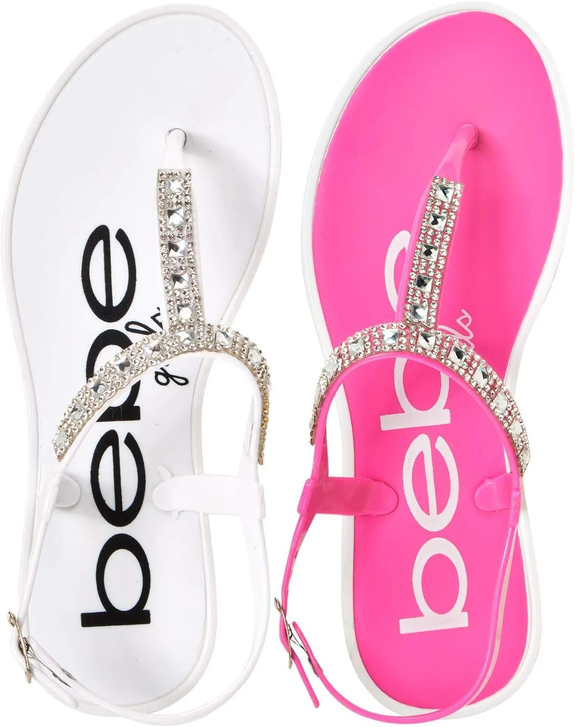 bebe Girls' Sandals - 2 Pack Open Toe Summer Flat Dress Thong T-Strap Sandals with Adjustable Ankle Strap and Cushioned Sole