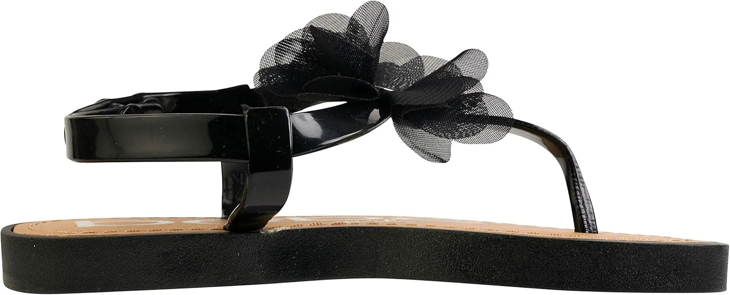 bebe Girls' Sandals - Open Toe Summer Flat Dress Shoes Snap Buckle Sandals with Chiffon Flower Design and Cushioned Sole