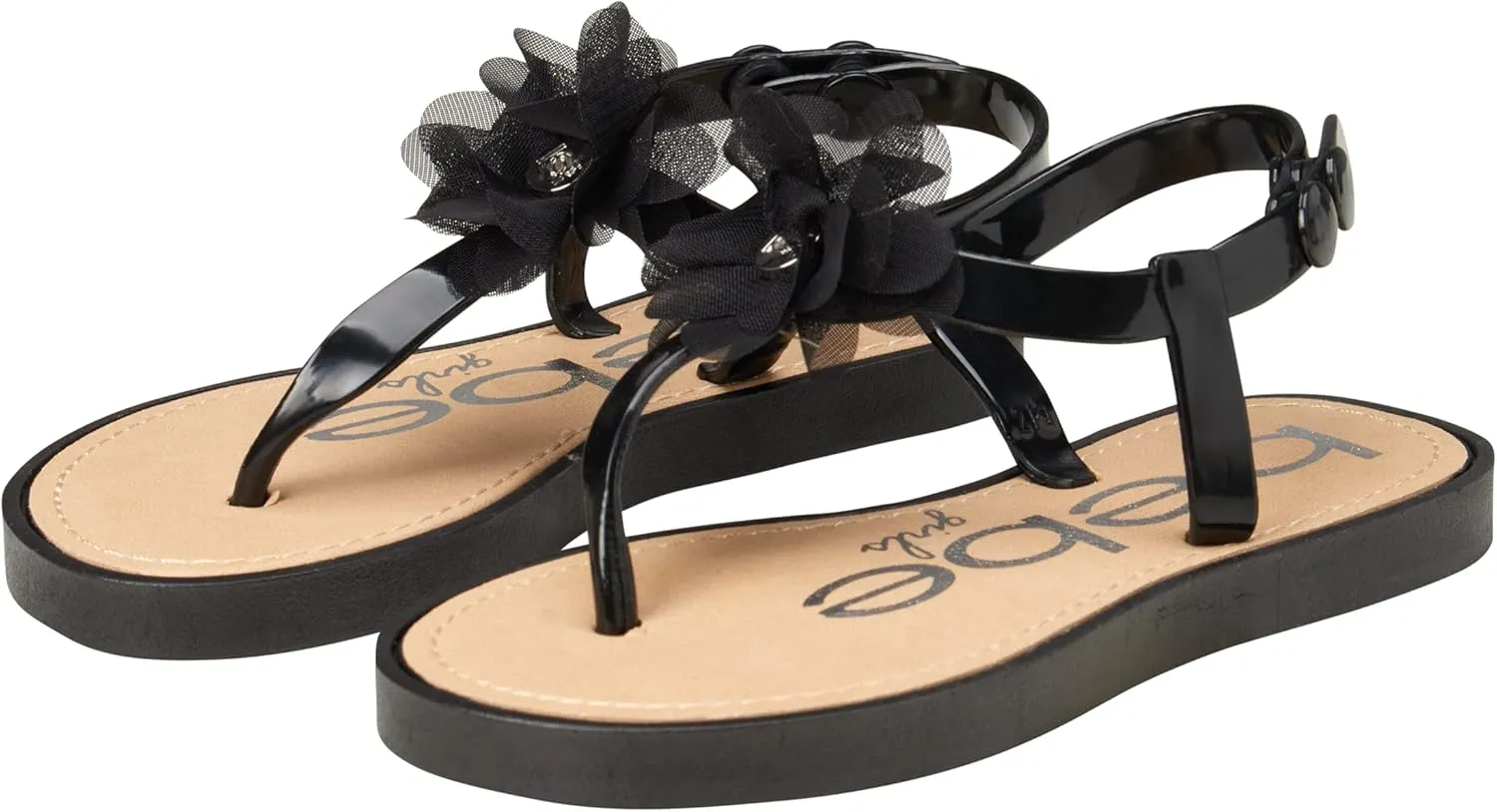 bebe Girls' Sandals - Open Toe Summer Flat Dress Shoes Snap Buckle Sandals with Chiffon Flower Design and Cushioned Sole